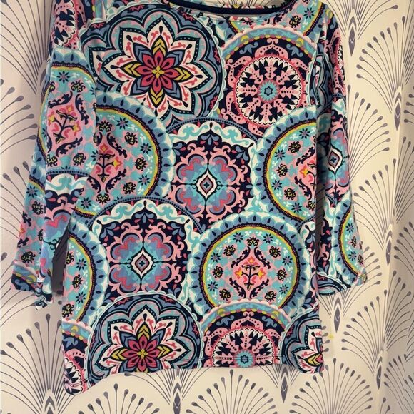 Talbots Blue and Pink medallion print cotton Tee Womens size small - Picture 6 of 6